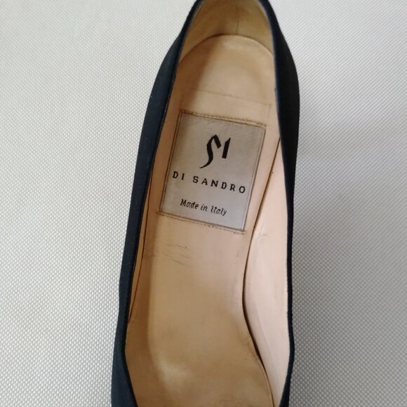 Italian Black Grosgrain Fabric Pumps with gold ball ornamented heel - Picture 3 of 5